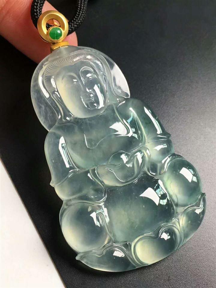 【高冰观音】种好水足 起光，上身效果赞，尺寸如图