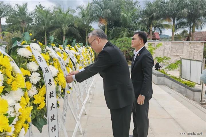 中国驻老挝使领馆在烈士纪念日祭奠中国援老抗美烈士